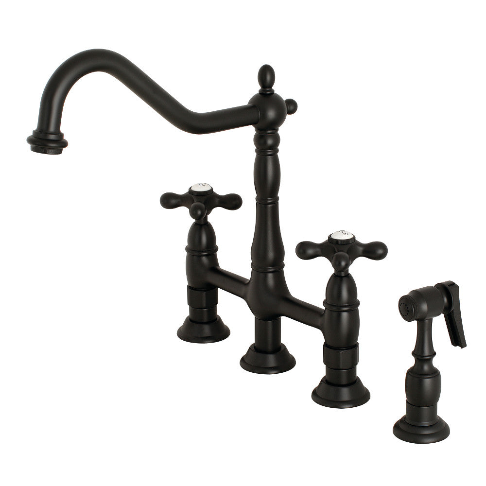 Kingston Brass KS1270AXBS Heritage Bridge Kitchen Faucet with 