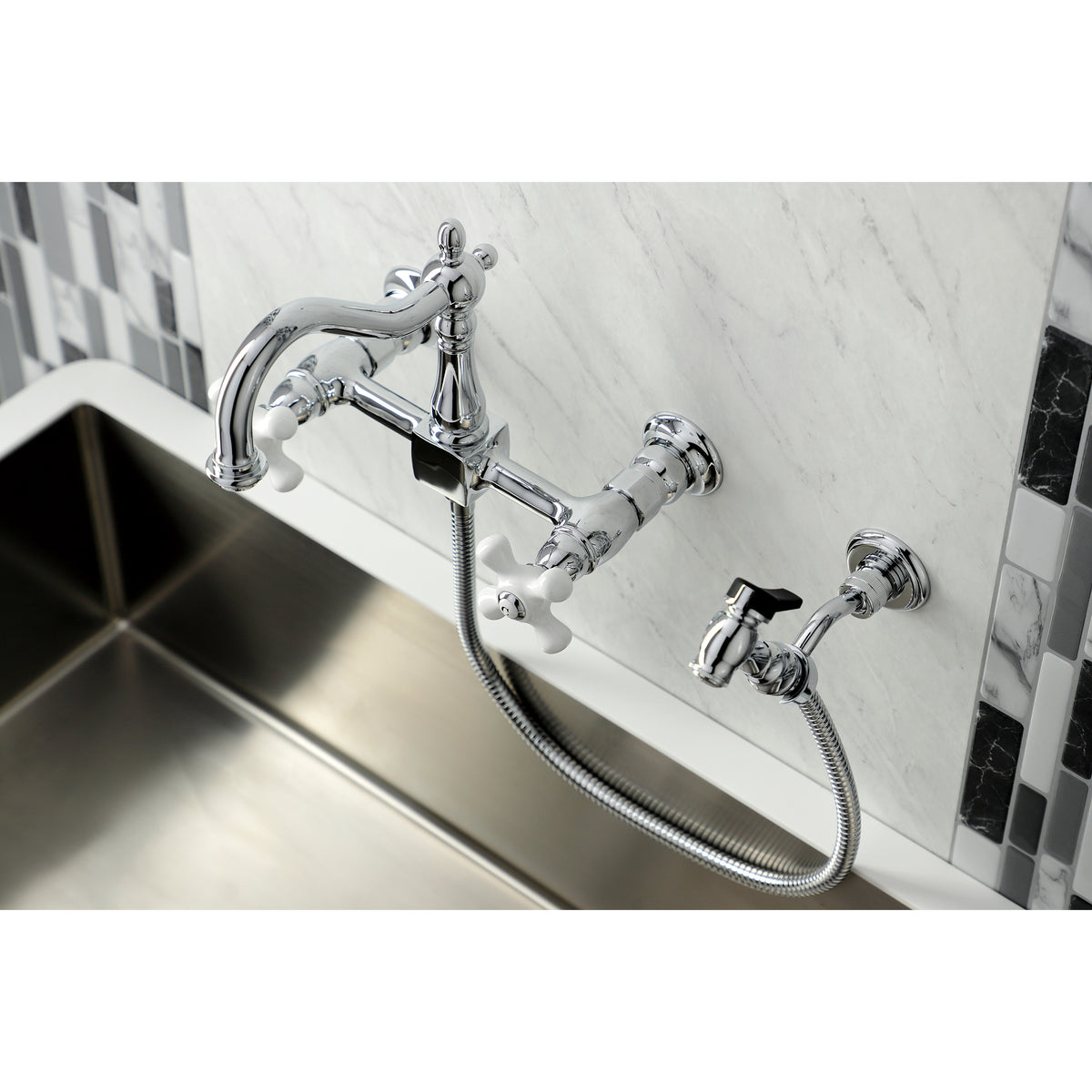 Kingston Brass Heritage Wall Mount Kitchen Faucet, in Polished