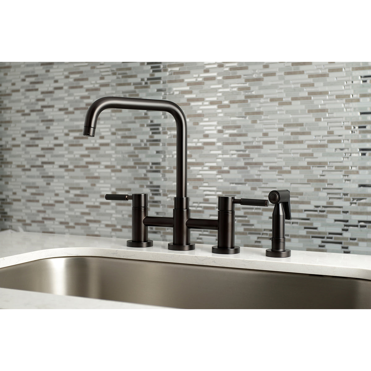 Concord 2-Handle Bridge Kitchen Faucet with Side Sprayer in Brushed Nickel